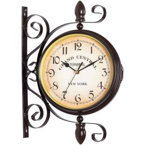 Horloge Murale Double Face Style Rétro Fer Forgé Chiffres Arabes Jardin/Gare