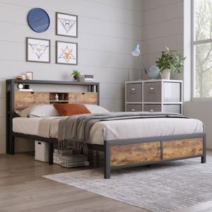 Feuille &eacute;paissie Lit m&eacute;tallique Lits dadolescents Lit double 140 x 200 cm avec t&ecirc;te de lit &agrave; rangement et sommier m&eacute;tallique Lit