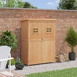 Cocosity Abri De Jardin En Bois Armoire De Jardin Dim. 1275L X 50L X 164H Cm 2 &Eacute;tag&egrave;res 2 Portes 2 Fen&ecirc;tres Toit Bitum&eacute; &Eacute;tanche B