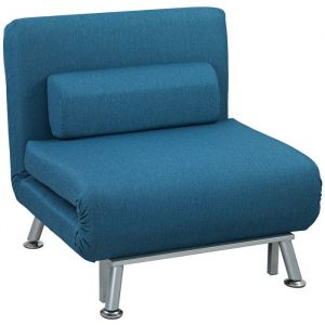 Fauteuil convertible - HOMCOM - 3 en 1 - chauffeuse lit 1 place - coussin - 75L x 70l x 75H cm - bleu