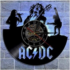 Thsinde Horloge Murale en Vinyle 12Design Graphiques 3D avec ACDC Rock Band LED Horloge Famille Salon Décoration Artwork à La