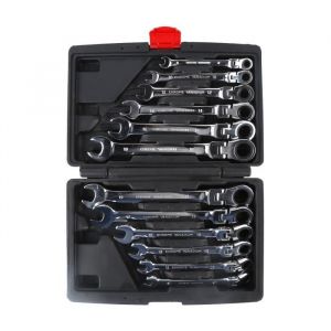 Lot de 12 Cl&eacute; Plate &agrave; Cliquet Jeu de Cl&eacute;s Plates Mixtes avec Bo&icirc;te &agrave; Outils 8-19 mm *Fanzhong