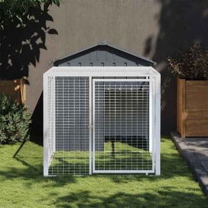 Lemon Clapier cottage à lapinVIDAXLPoulailler avec cour anthracite 117x201x123 cm acier galvanisé CCL24061839