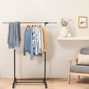 Porte-manteaux - MENGDA - Extensible 90-158 cm - M&eacute;tal Noir - 4 Roulettes Pivotantes