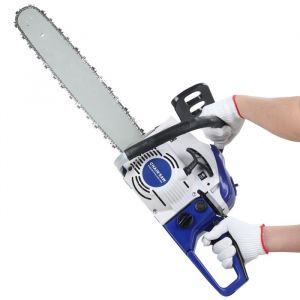 FLASIDU Tronçonneuse thermique professionnelle - 58CC 20 pouces - 2200W - 0.55L - 3.8hp - 8500pm/min - 1 chaîne - Bleu - 82*25*25cm