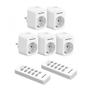 DEWENWILS Lot de 5 prises t&eacute;l&eacute;command&eacute;es et 2 t&eacute;l&eacute;commandes 10A/2300 W port&eacute;e de 30m Prise EU Type E/F blanc