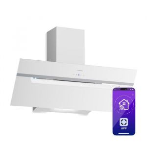 Klarstein BigBite Hotte Aspirante 90 cm - Hotte D&eacute;corative 417 m&sup3;/h A+++ LED 3 Vitesses & Boost Recyclage ou &Eacute;vacuation Blanc
