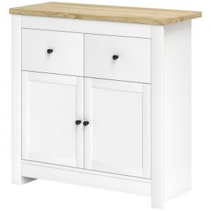 Buffet Bahut de salon avec 2 Tiroirs et 2 Portes Buffet bas Buffet de Cuisine Moderne Etagères Réglables 79x35x80 cm Blanc