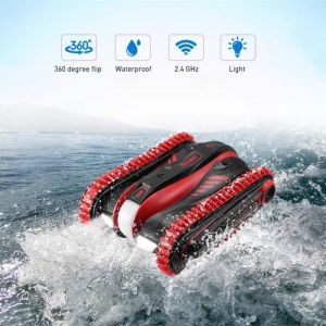 ChangM RC Voiture T&eacute;l&eacute;command&eacute;e Voiture &agrave; Chenille V&eacute;hicule Amphibie avec Le Phare RC Car en Tout Terrain Facilement