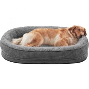 Panier Chien Grande Taille XXL Orthopedique Memoire de Forme Lit pour Chien Canap&eacute; Chiens Dehoussable Lavable Lit Ovale Gris