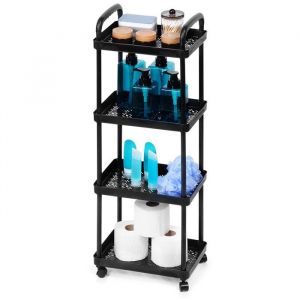 VILDE Bibliothèque Mobile 4 Niveaux sur Roulettes - Plastique Noir Durable - Rangement Pratique pour Cuisine Bureau Salle de Bain