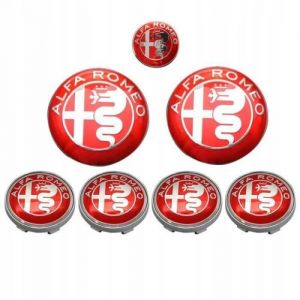 Lot de 7 Insigne Logo Embleme Alfa Romeo Rouge Capot 74mm Coffre 74mmVolant 40mm enjoliveurs 60mm