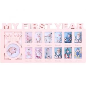 12 Mois Cadre de la premi&egrave;re ann&eacute;e de b&eacute;b&eacute;cadre photo 12 mois cadre photo souvenir de ma premi&egrave;re ann&eacute;e pour 13 Photos (Rose)