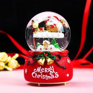 Boule à Neige Musicale de Noël Lumineuse Automatique et Lumières Colorées Père Noël Décoration de Bureau Cadeau de Noël pour Nouvel