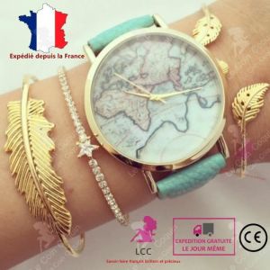 LCC&reg; ensemble Bracelet femme pas cher couleur dor&eacute;e a la mode design vintage gourmette carte fille or bijoux feuille anniversaire