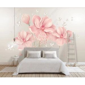 Papier Peint Panoramique Papillon Fleur Rose Personnalisé Papier Peint Soie 3D Pour Salon Chambre Décoration Murale 350X250cm