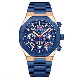 SHARPHY Montre homme de marques cadran squelette bracelet en acier chronographe calendrier multifonction bleu