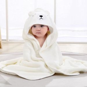 Sortie De Bain B&eacute;b&eacute; 0-2 Ans 80 x 80 cmCape de Bain Bebe avec Capuche Coton NaturelServiette Bebe Extra Doux(Blanc)