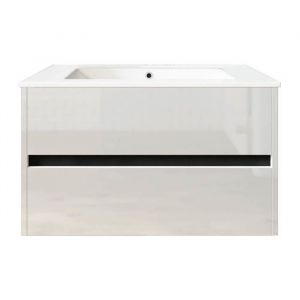 Meuble de salle de bain suspendu 80cm DOUBLE EDGE blanc brillant - Vasque en céramique