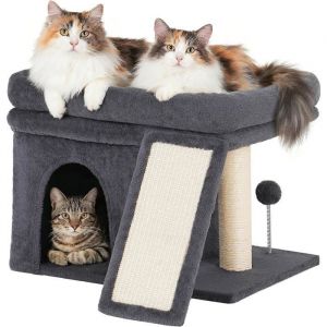 Arbre &agrave; chat pour gros chat adulte grande plateforme de repos griffoir en sisal et maison pour chat vieux gris fonc&eacute;.