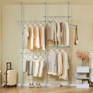 Portant &agrave; v&ecirc;tements t&eacute;lescopique - SOBUY - R&eacute;glable 124-226 cm - Hauteur 200-295 cm - Gris - Capacit&eacute; 65 kg