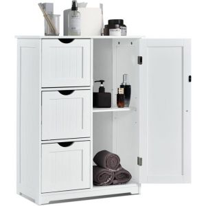GIANTEX Meuble/Colonne Salle de Bain- 3 Tiroirs+ Placard &agrave; 2 Etages- &Eacute;tag&egrave;re R&eacute;glable-pour SalonChambre- 60x 30x 81 cm- Blanc