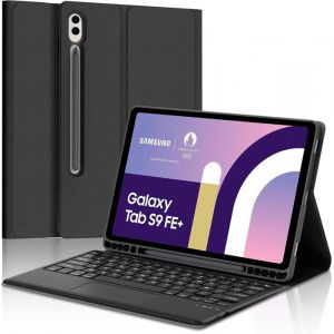 Coque Clavier pour Samsung Galaxy Tab S9 FE+/Tab S9+ Plus 12.4 2023 avec Touchpad AZERTY Clavier Détachable Bluetooth Noir