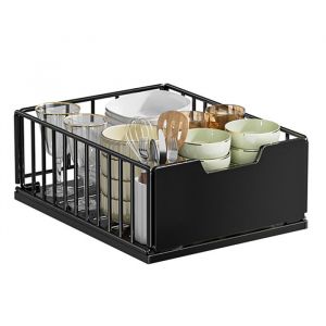 Panier de tiroirOrganiseurs de Tiroirs de CuisineCoulissant Placard de Cuisine Organiseurs Tiroirs-Noir30x40x18CM