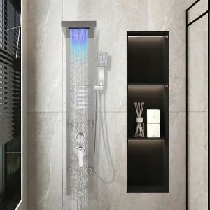 Colonne de Douche - HENGDA - Mod&egrave;le A - Acier Inox - 5-en-1 - Douche LED