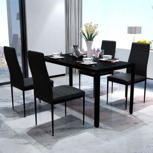 SALE 2025Ensemble de table pour salle &agrave; manger cinq pi&egrave;ces - Table et 4 Chaises de Repas - noir3415 Kg 2238
