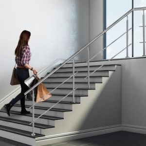 HENGMEI 150cm Rampe descalier acier inoxydable Garde-corps Baguettes terrasse Kit Escaliers pour balustrade 2 poteaux