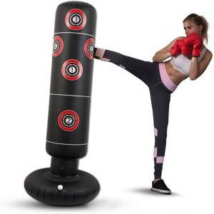 Sac de Boxe Frappe Adulte Gonflable 160cm Sac de Frappe sur Pied Adulte Punching Ball Adulte sur Pied Lourd Équipement de