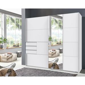 Armoire meuble de rangement coloris Blanc rechampis imitation blanc - Longueur 180 x Hauteur 198 x Profondeur 65 cm