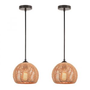 SNOGOLD 2X Suspension en Rotin Lustre Vintage Ø20cm E27 Luminaire Plafonnier Rétro Lampe de Plafond Industriel pour Salon Cuisine