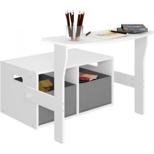 Table et Banc pour Enfants, Ensemble Table et Chaise avec Casiers de Rangement, Blanc + Gris 0016ETZY