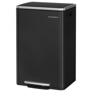 Poubelle de Cuisine 50 L avec 15 Sacs Poubelle en Acier Seau Intérieur Amovible en Plastique avec Couvercle Noir dEncre