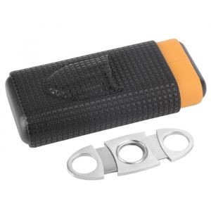 Sonew Porte-cigares Cave &agrave; cigares de voyage en bois de c&egrave;dre en cuir &agrave; 3 tubes avec coupe-cigare