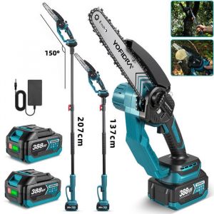 Tronçonneuse Elagueuse sur perche 8 pouce électrique sans fil 1.7m Perche dextension - Yofidra - 2X 2000mAh Batteries
