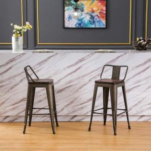 4 x Tabouret de bar Industriel de 63 cm de Haut Chaise de Bar avec Dossier amovible Cuisine Comptoir Bistro Café Métal et Bois