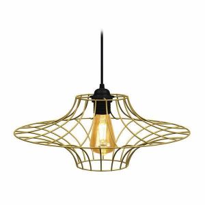 UFO-Suspension.` g&eacute;om&eacute;trique m&eacute;tal  noir Abat-jour: elliptique m&eacute;tal dor&eacute; 1 ampoule E27 industriel P40xD40xH76cm