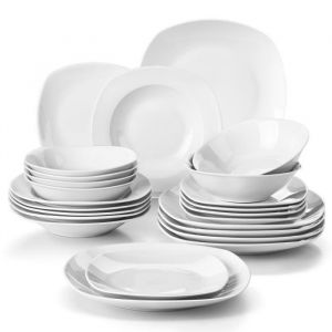 MALACASA Assiette Série ELISA 24pcs Service Complet de Table Porcelaine la vaisselle plus légère et plus abordable - Blanc