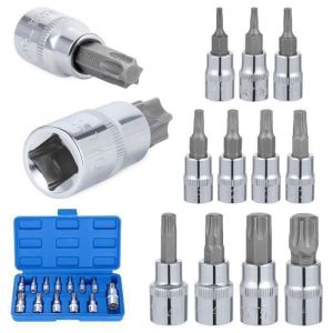 Coffret Clés à Douille Torx en Acier au Chrome Vanadium Jeu de Douilles à Embouts 1/4 3/8 et 1/2 avec Boîte