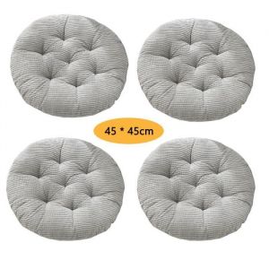 Coussin rond en velours c&ocirc;tel&eacute; &eacute;pais et minimaliste -  Lot de 4 Coussin de Si&egrave;ge 45x45 cm Coussin de chaiseGris