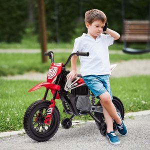 Moto &eacute;lectrique pour enfant moto cross pour enfants de 3 &agrave; 6 ans 2 moteurs 12V vitesse max. 5 km/h rouge