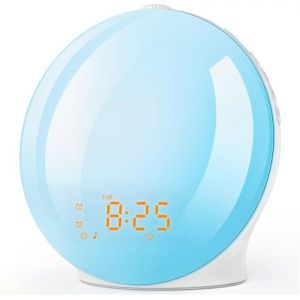 Eveil Lumi&egrave;re FM Radio R&eacute;veil Matin Lumineux Lampe de Chevet 20 Cr&eacute;puscule Deux R&eacute;veils 8 Sons Naturels Fonction Snooze Veilleuse