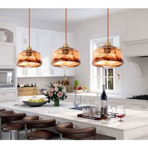 iDEGU 3pcs Lustre Vintage18cm Lampe Suspension Industriel Abat-jour en Verre Ambre E27 Luminaire Plafonnier Style Edison pour