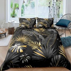 Housse de couette motif feuilles de palmier parure de lit tropical pour adolescents enfants jeunes jungle botanique 140x200cm