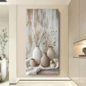 Vase botaniqueimpression sur toile vintage minimaliste moderned&eacute;cor beige et blanc pour salon chambre bureau 60x120cm sans Cadre