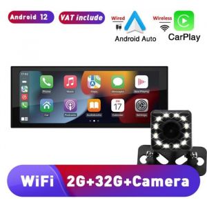 Autoradio GPS Écran Tactile de 6.9 2G + 32GB 1 Din WiFi Bluetooth Carplay sans fil Android Auto filaire  Android 12 ..