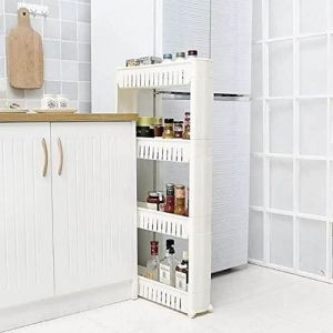 Desserte de cuisine en PP de haute qualit&eacute; - Meuble de Rangement avec Roues - 4 compartiments - Blanc